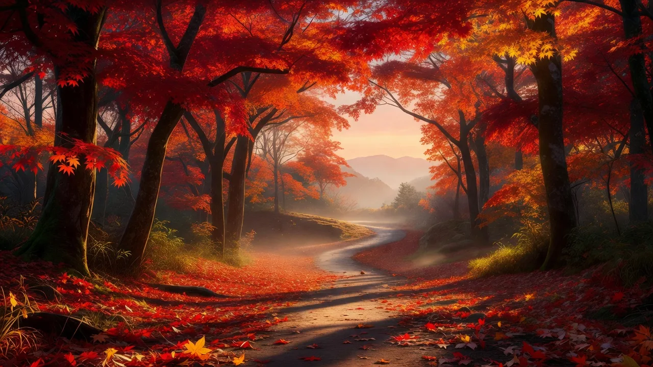 紅葉の山道