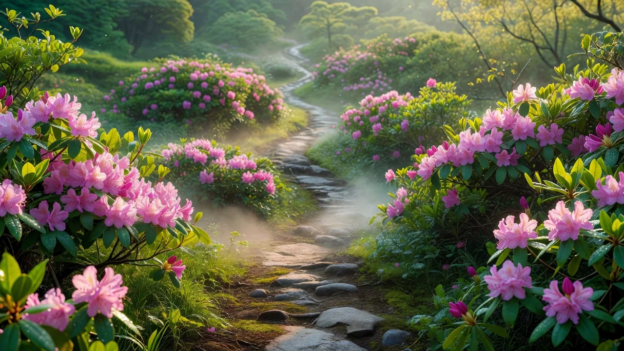 石楠花が咲く春の山道